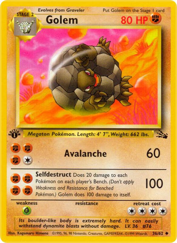 Golem Unlimited Fossil #36/62 Pokémon TCG card (English)