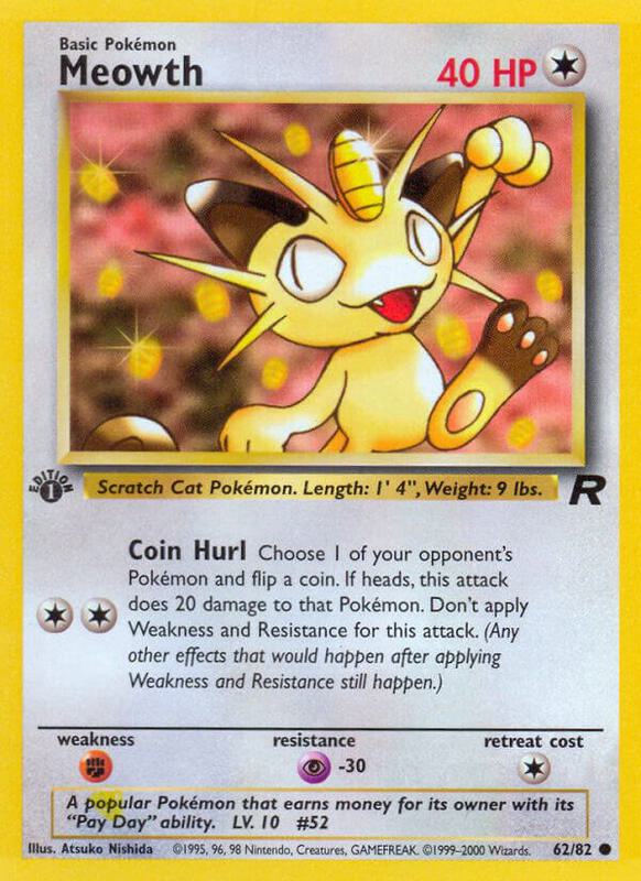 Meowth 1st Edition Team Rocket #62/82 Pokémon TCG card (English)